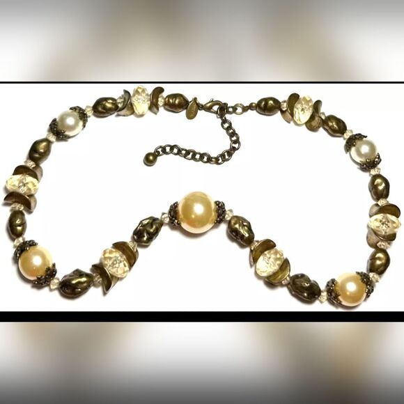 Vintage Necklace Signed CHICO'S Gold Tone Bead Collar Chunky 17.5-20" - Picture 1 of 1